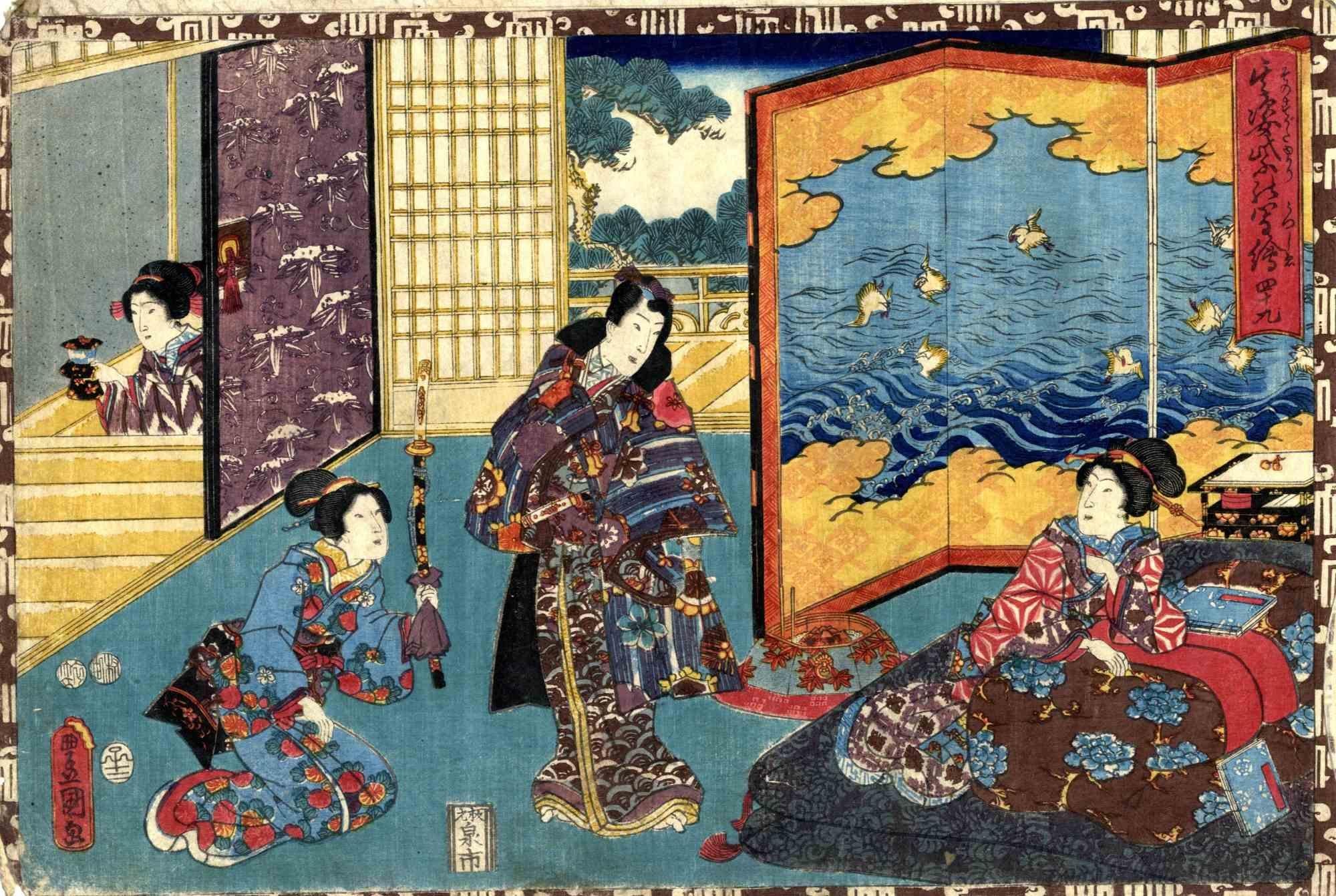 Figurative Print Utagawa Kunisada (Toyokuni III) - Genjie - Taille sur bois d'Utagawa Kunisada - 1852 