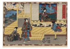 Interior Scene with... - Woodcut by Utagawa Toyokuni III - mid-19th Century