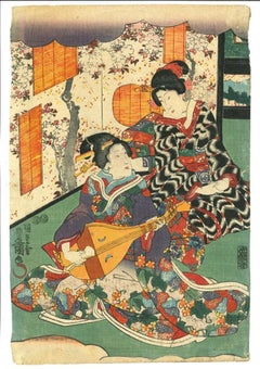 Japanese Geishas - Original Print by Utagawa Kunisada - 1830