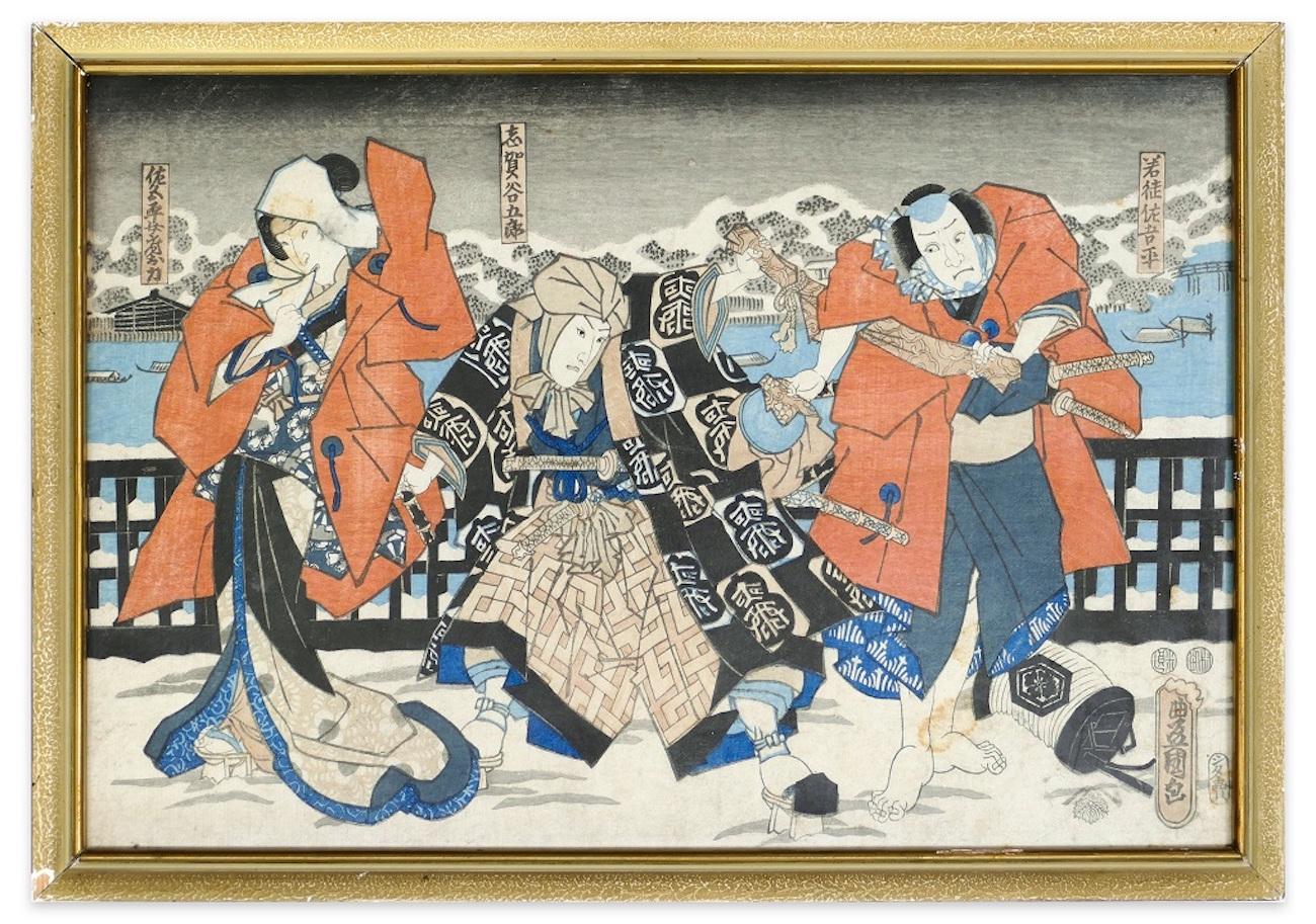 Japanese Theatrical Scene - Original Woodcut by Utagawa Kunisada - 1860 ca.