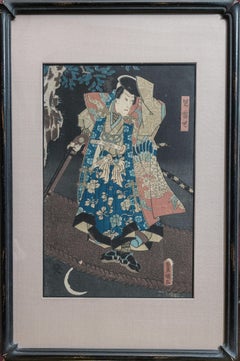 "Jiraiya the Toad Ninja, Kabuki Actor" Antique Japanese Woodblock Print on Paper