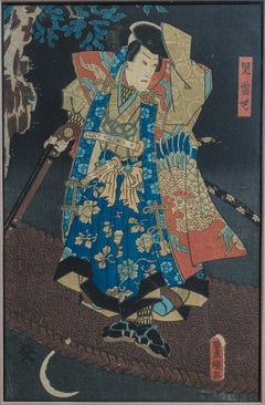 "Jiraiya the Toad Ninja, Kabuki Actor" Antique Japanese Woodblock Print on Paper