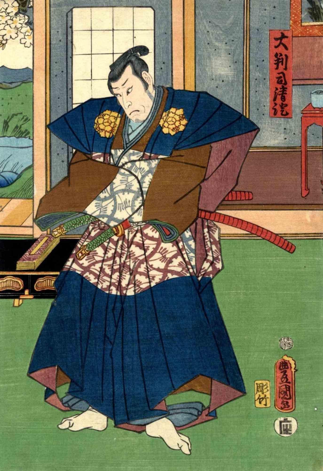 Utagawa Kunisada (Toyokuni III) Figurative Print - Judge Dai Hanji Kiyozumi - Woodcut Print by Utagawa Kunisada - 1859