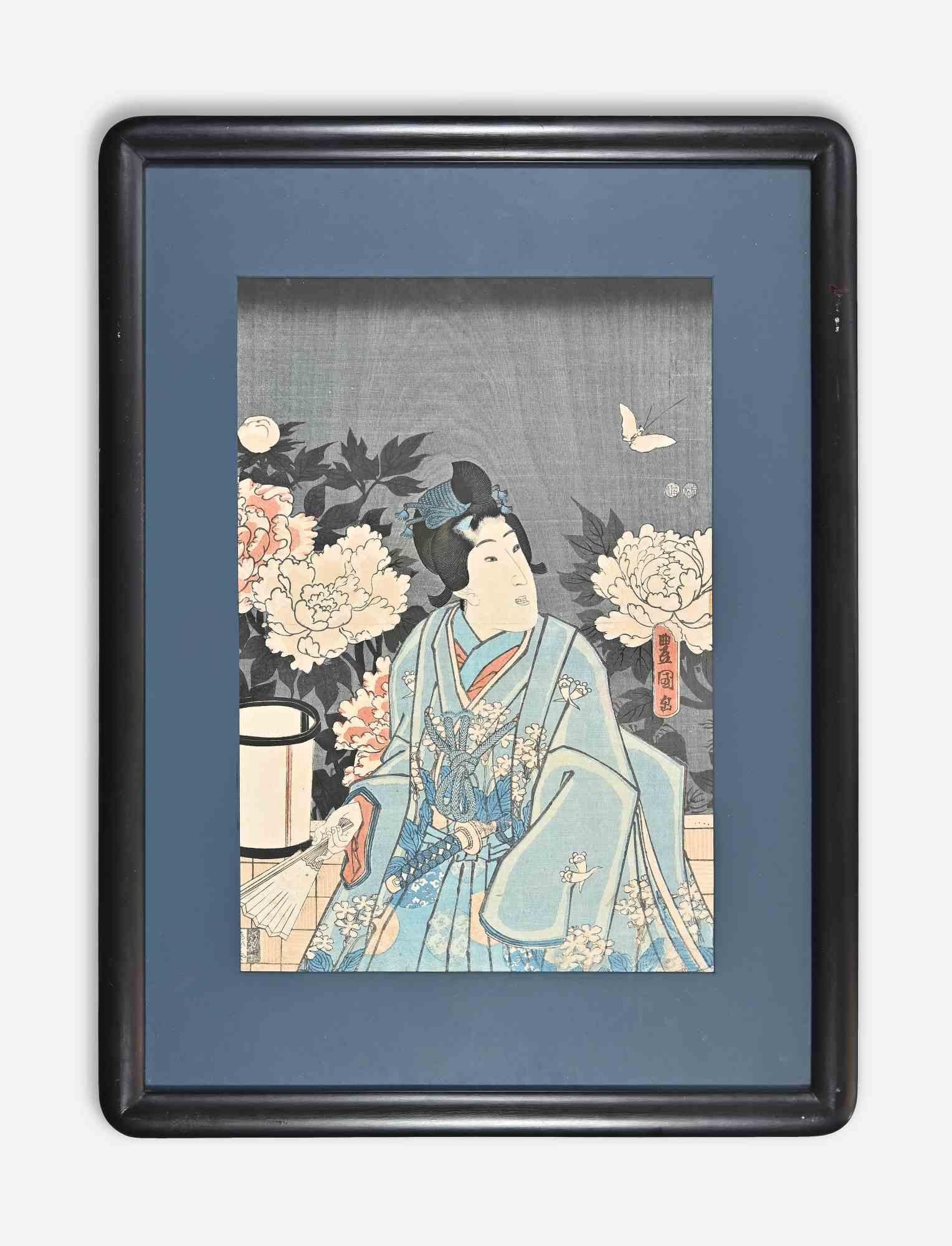 Utagawa Kunisada (Toyokuni III) Figurative Print – Kabuki-Künstler – Holzschnitt mit Druck von Utagawa Kunisada – Mitte des 19. Jahrhunderts