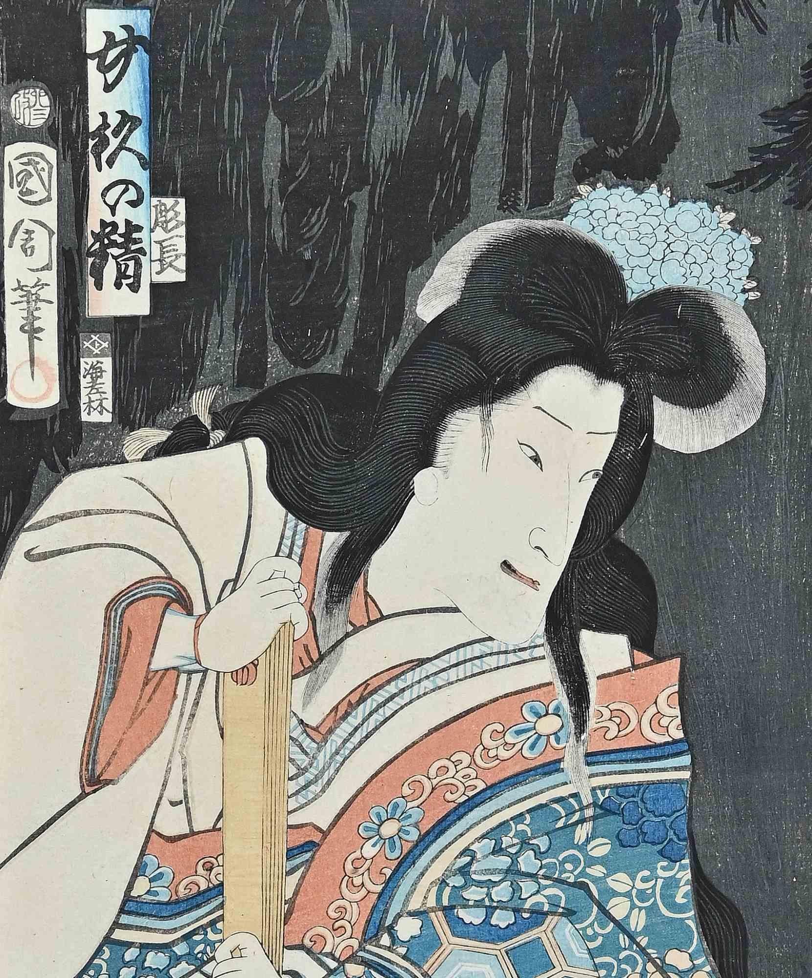 Kabuki-Schauspieler – Holzschnitt  Nach Utagawa Kunisada – Anfang des 20. Jahrhunderts – Print von Utagawa Kunisada (Toyokuni III)