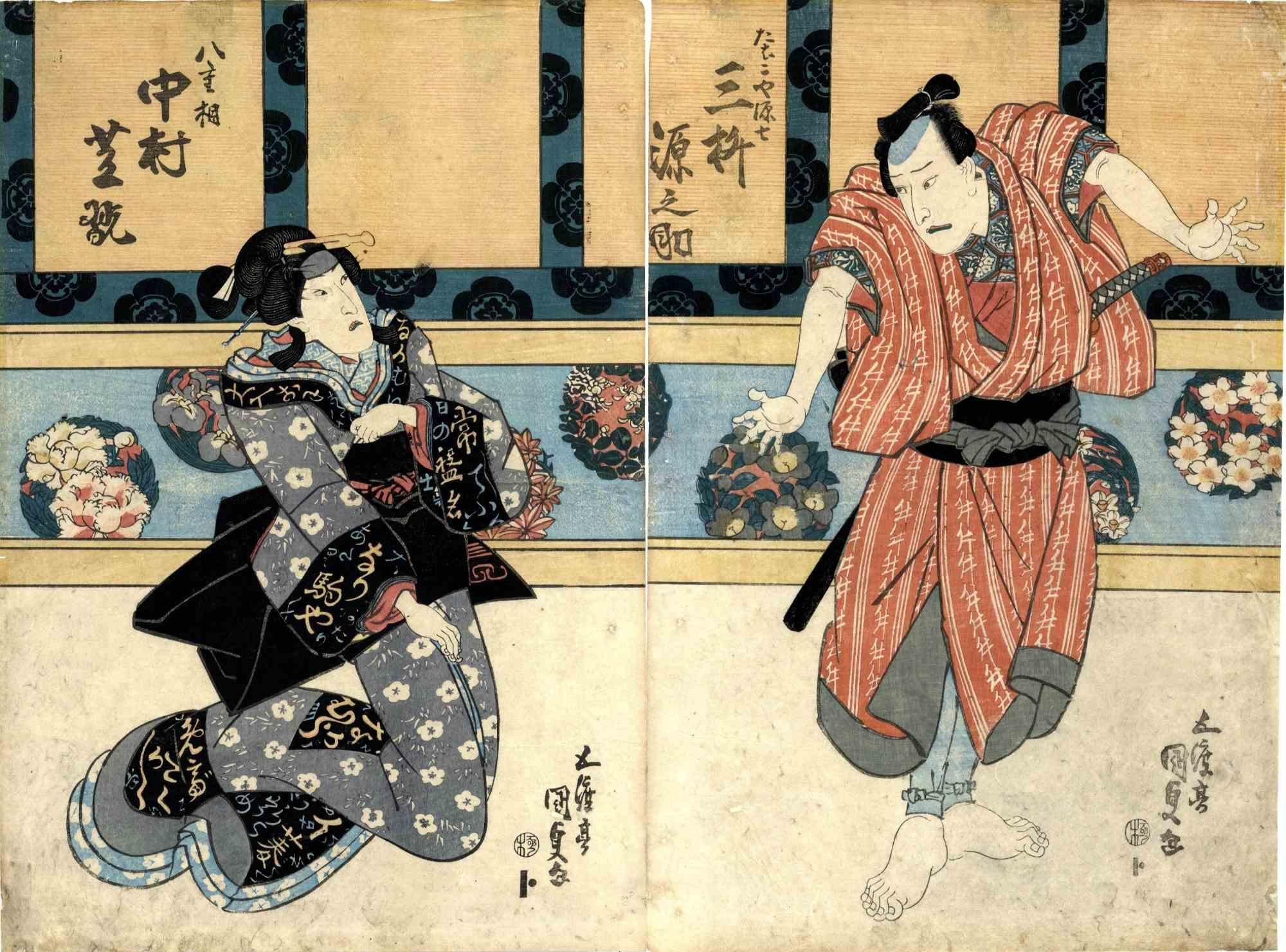 Utagawa Kunisada (Toyokuni III) Figurative Print - Kabukie - Woodcut by Utagawa Kunisada - 1840