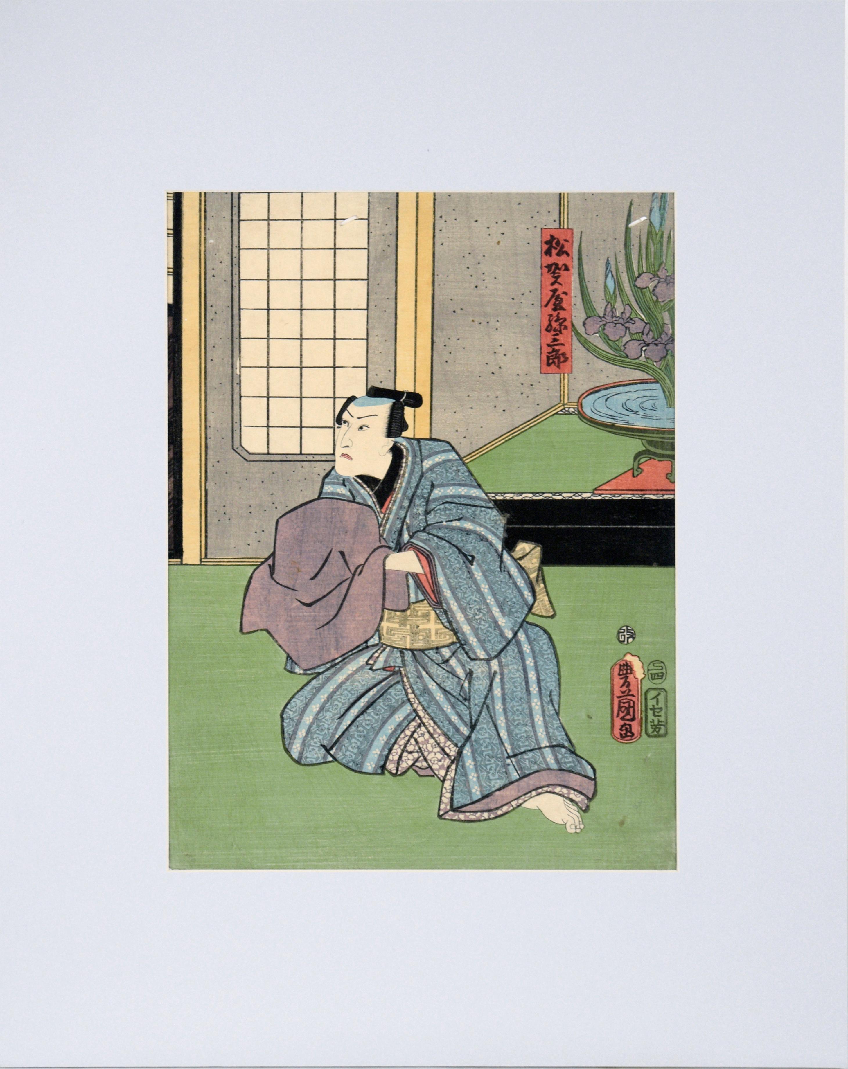 Utagawa Kunisada (Toyokuni III) Figurative Print – „Sun Saburo Matsugaya“ – figurativer japanischer Holzschnitt aus der Mitte des 19. Jahrhunderts