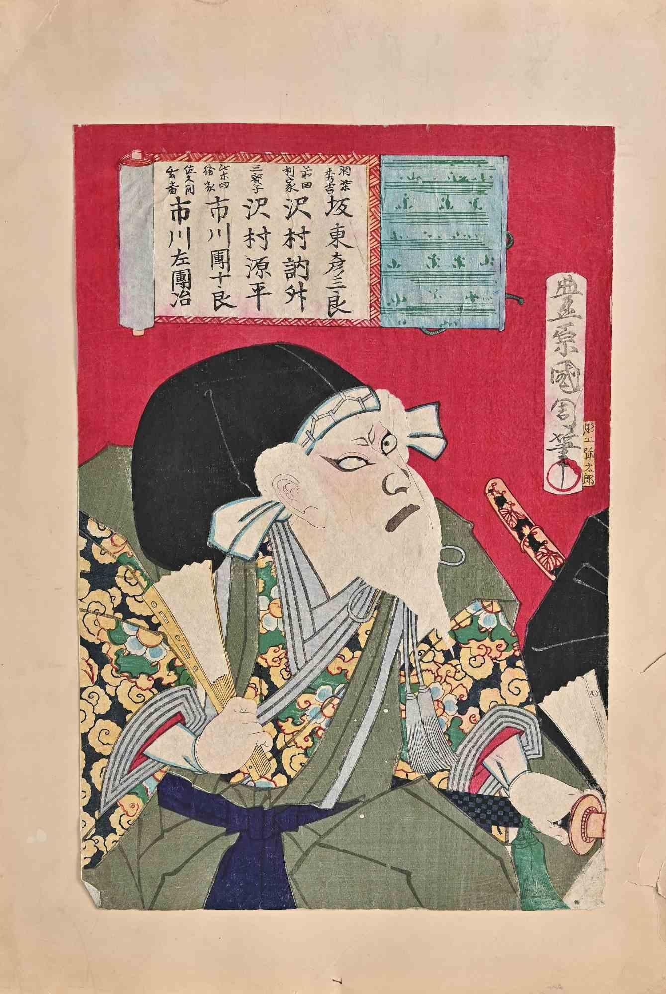 Utagawa Kunisada (Toyokuni III) Portrait Print - Old Samurai - Woodcut Print after Utagawa Kunisada - Late 19th Century