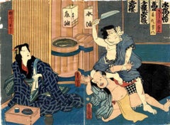  Otomi Watches the Thief  - Original Woodcut Print by Utagawa Kunisada - 1860s