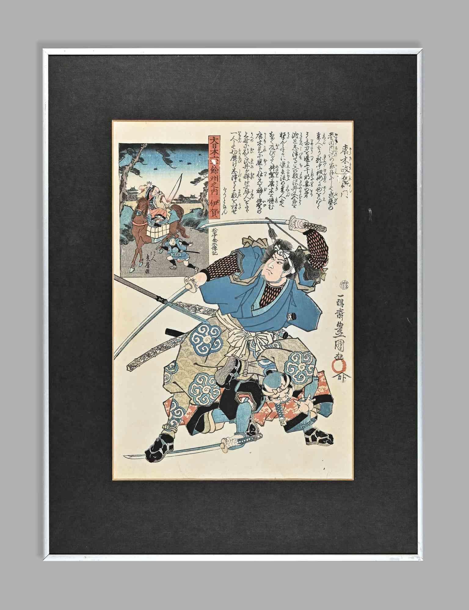 Samurai - Stampa su legno di Utagawa Kunisada - Metà del XIX secolo - Print di Utagawa Kunisada (Toyokuni III)
