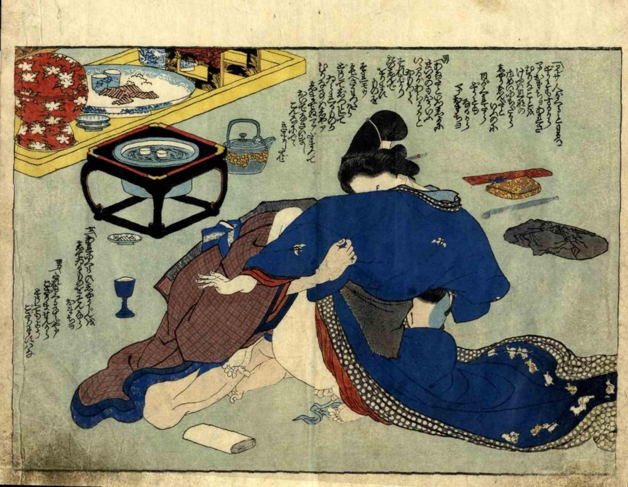 Shunga - Original Woodcut by Utagawa Kunisada - 1850s