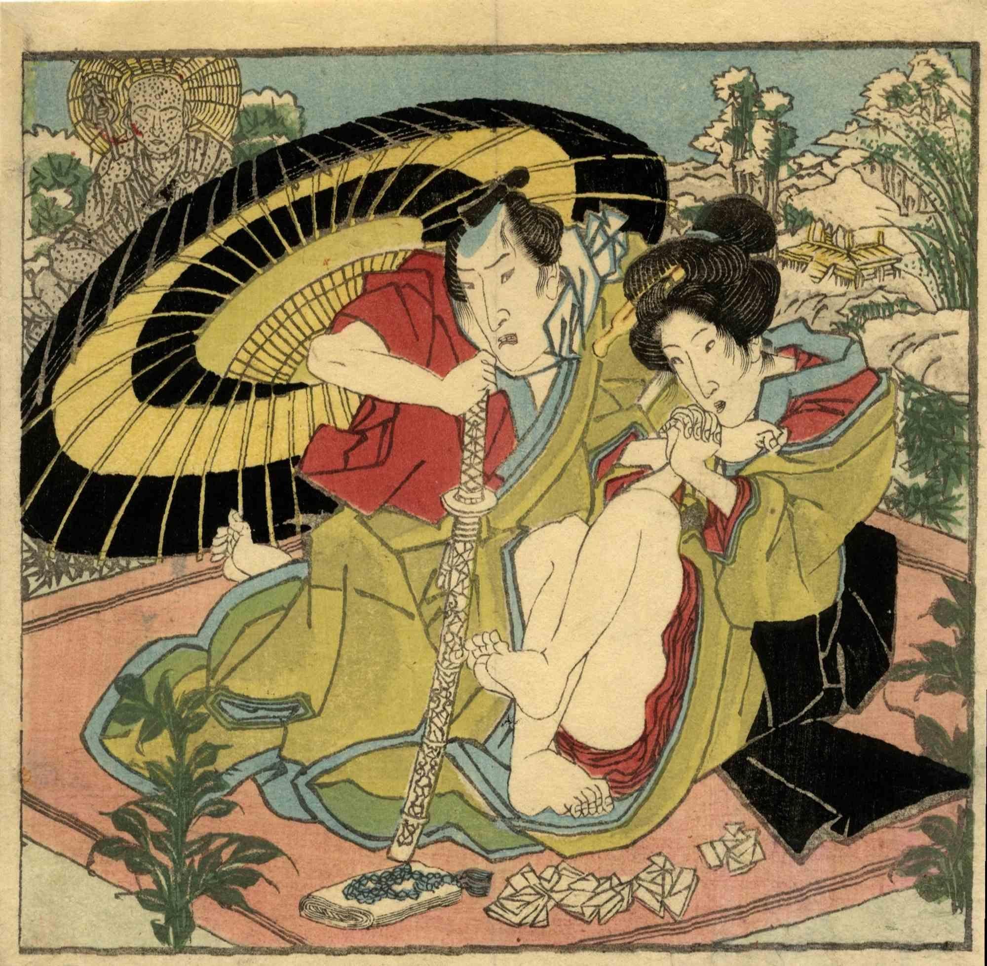 Figurative Print Utagawa Kunisada (Toyokuni III) - Shunga - gravure sur bois d'Utagawa Kunisada - années 1850