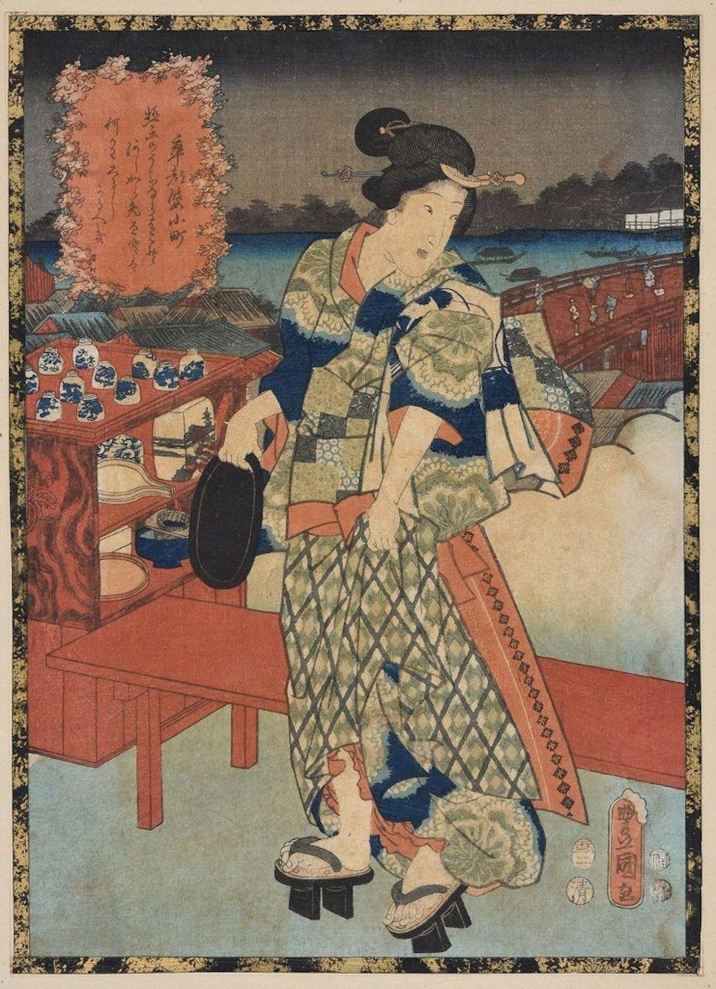 Utagawa Kunisada (Toyokuni III) Figurative Print - Sotoba Komachi - Original Woodcut by Utagawa Kunisada - 1840s