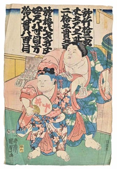 Sumo Fighters - Holzschnitt von Utagawa Kunisada - Mitte des 19. Jahrhunderts