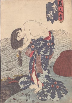 Utagawa Kunisada  -- A Woman Diver Combing Her Hair   美人合　春曙