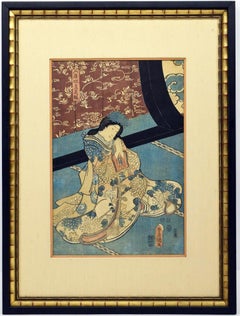 Antique Utagawa (Kunisada) Toyokuni III Woodblock Print c. 1850