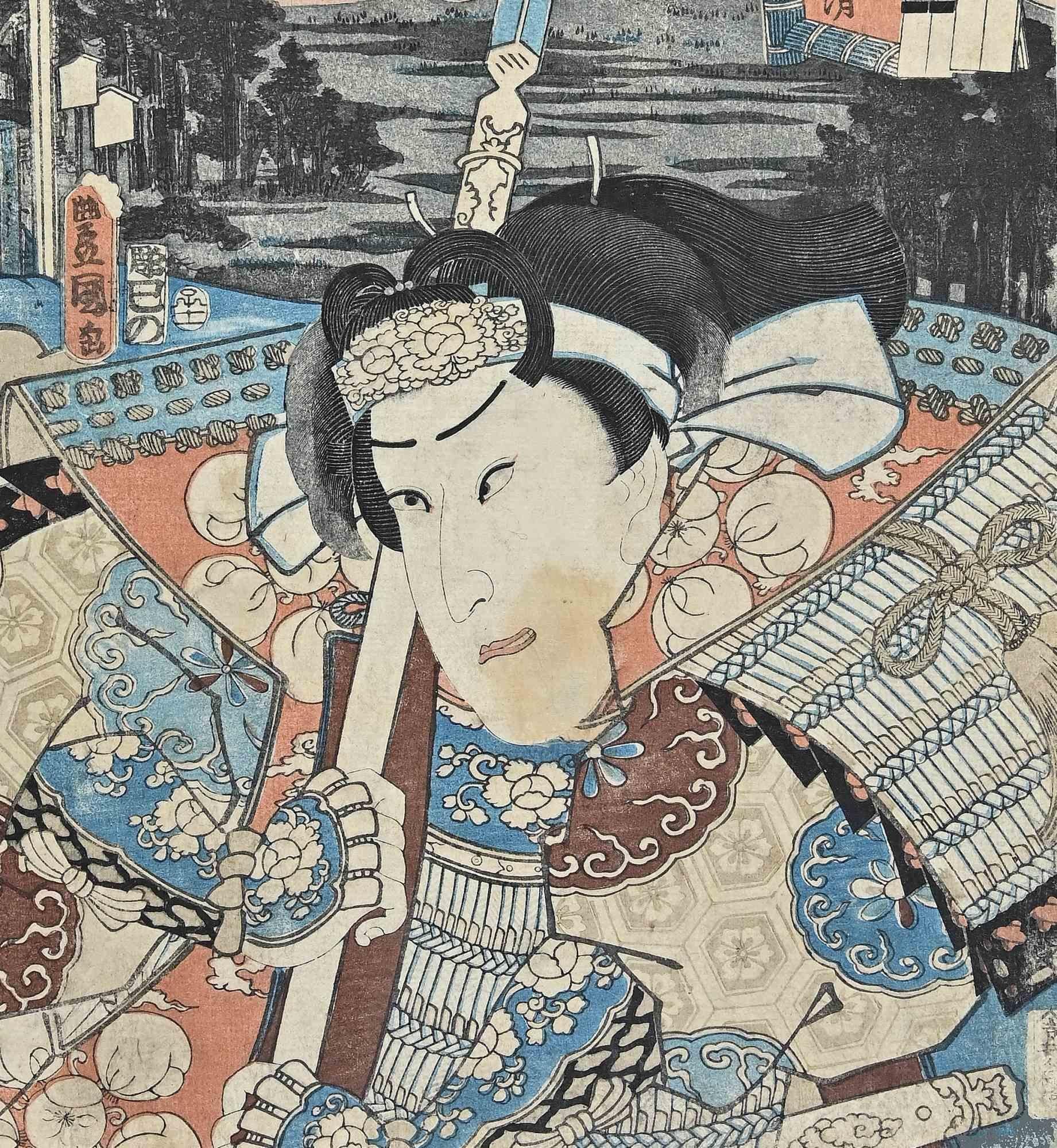 Utagawa Kunisada - Impression sur bois par Utagawa Kunisada - Milieu du XIXe siècle - Gris Landscape Print par Utagawa Kunisada (Toyokuni III)