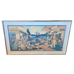 Utagawa Kunisada (Toyokuni III) Signed Japanese Edo Triptych Woodblock Print