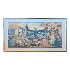 Utagawa Kunisada (Toyokuni III) Signed Japanese Edo Triptych Woodblock Print