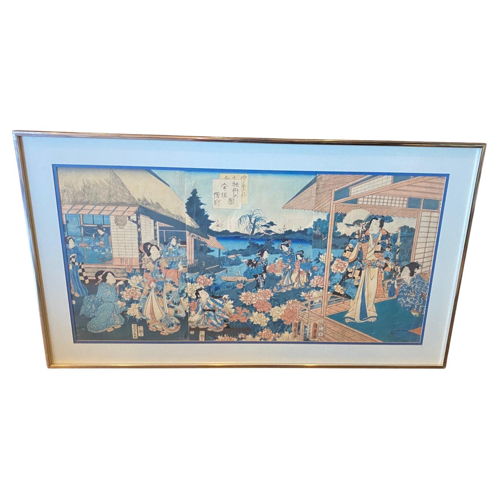 Utagawa Kunisada (Toyokuni III) Gravure sur bois en triptyque de l
époque d
Edo, signée