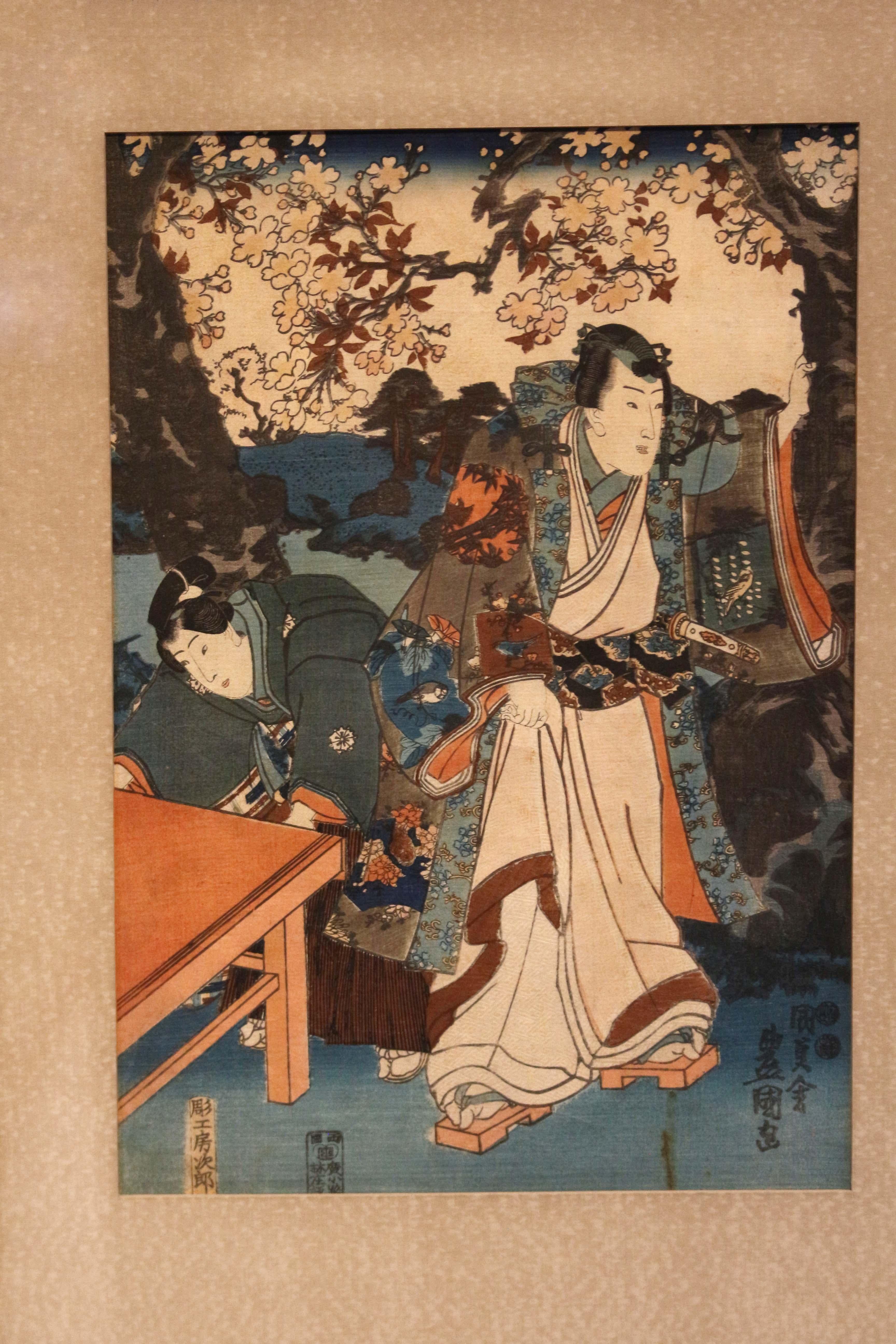 Utagawa Kunisada woodblock Flowers (Hana) Triptych from his series 