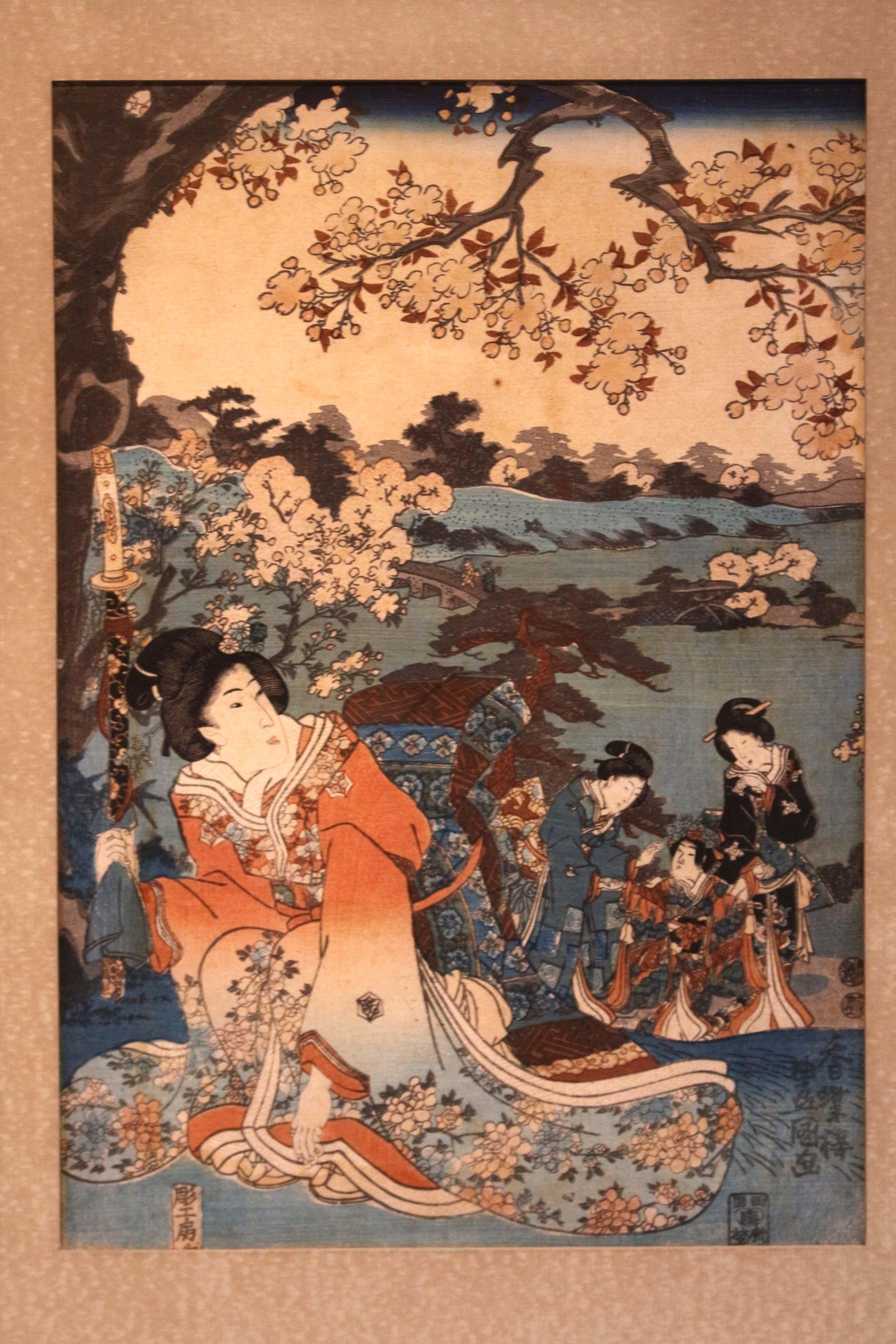 Japonisme Utagawa Kunisada woodblock Flowers (Hana) Triptych, c. 1847-52 For Sale