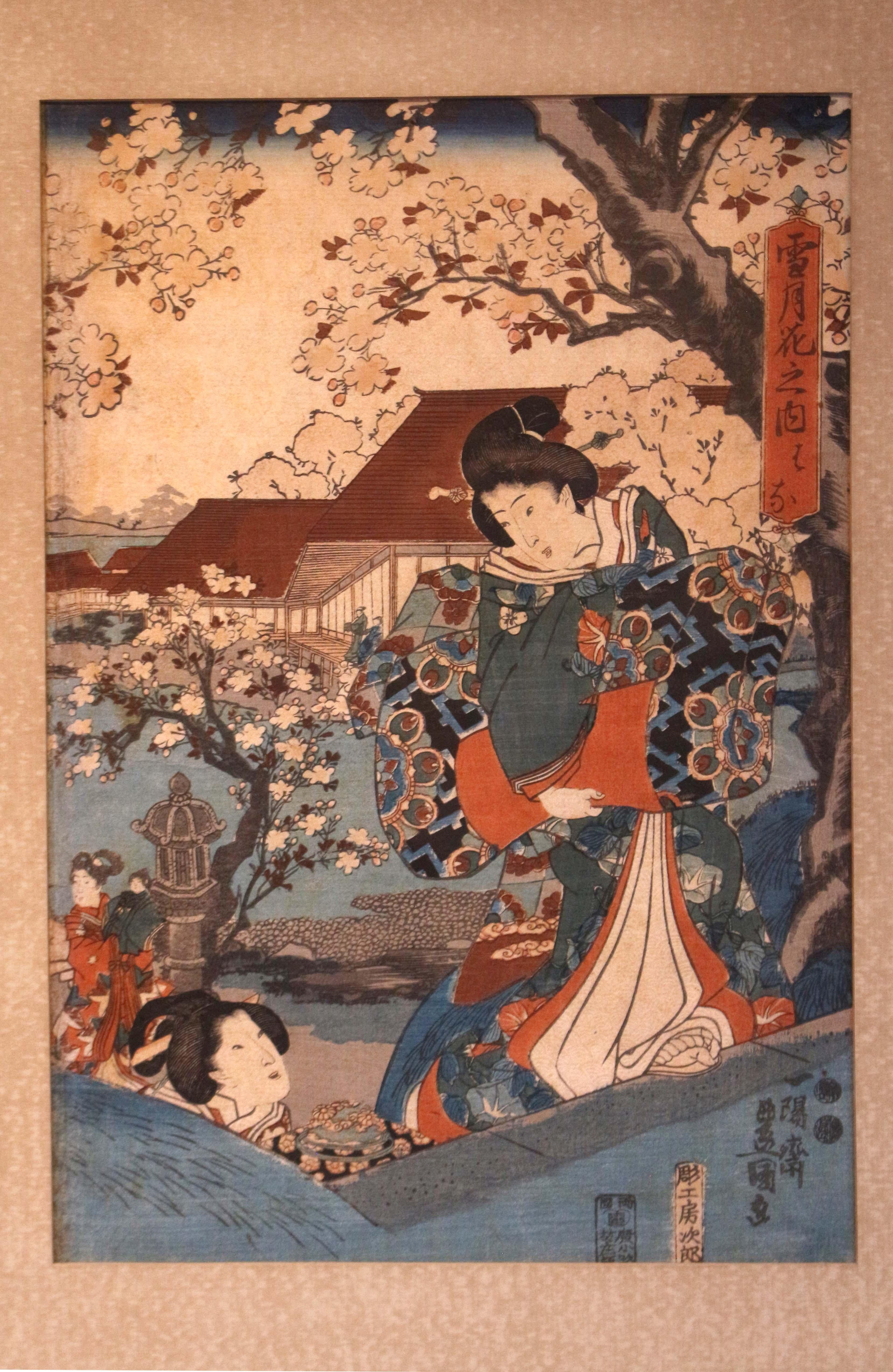 Japanese Utagawa Kunisada woodblock Flowers (Hana) Triptych, c. 1847-52 For Sale