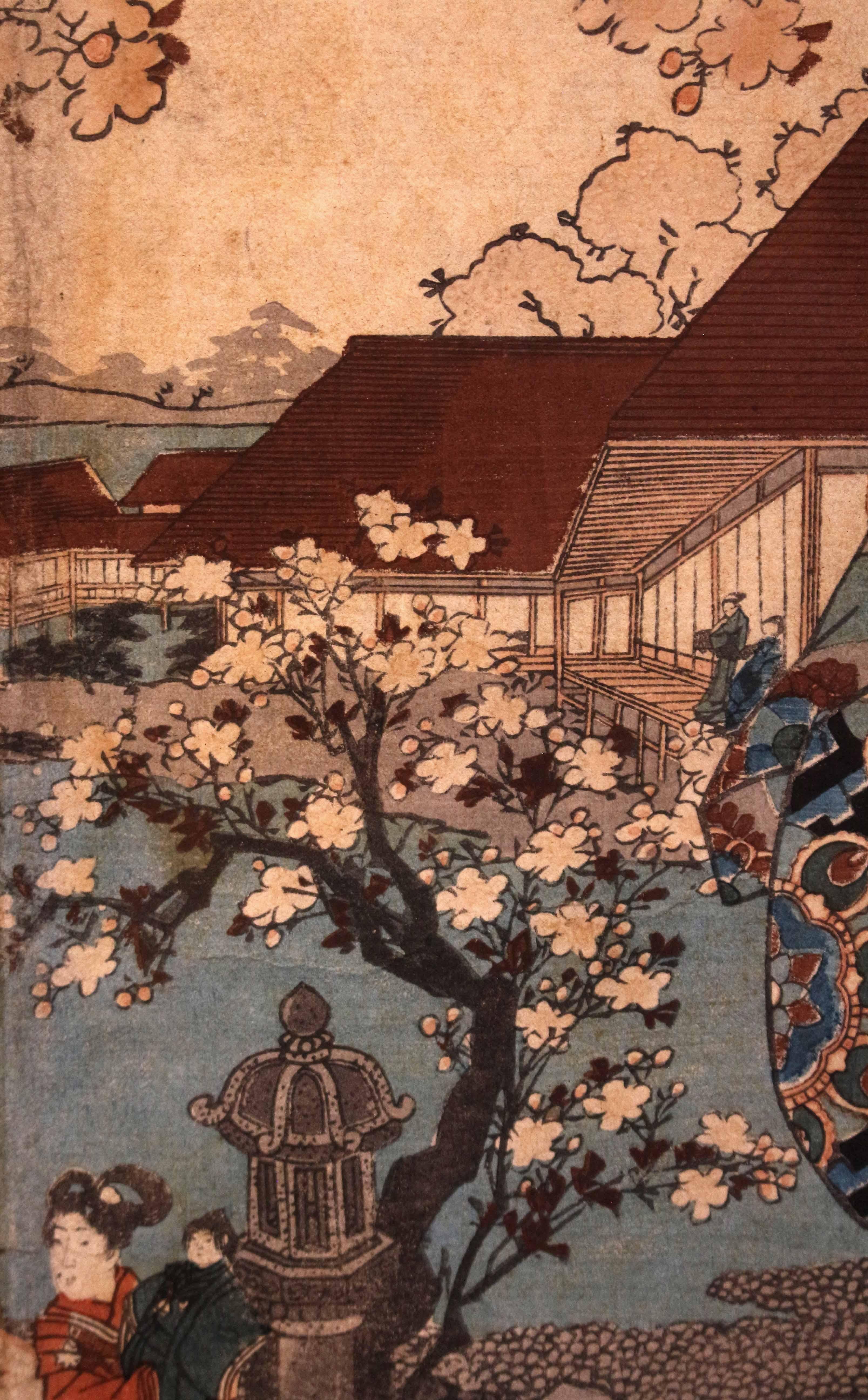 Utagawa Kunisada woodblock Flowers (Hana) Triptych, c. 1847-52 1