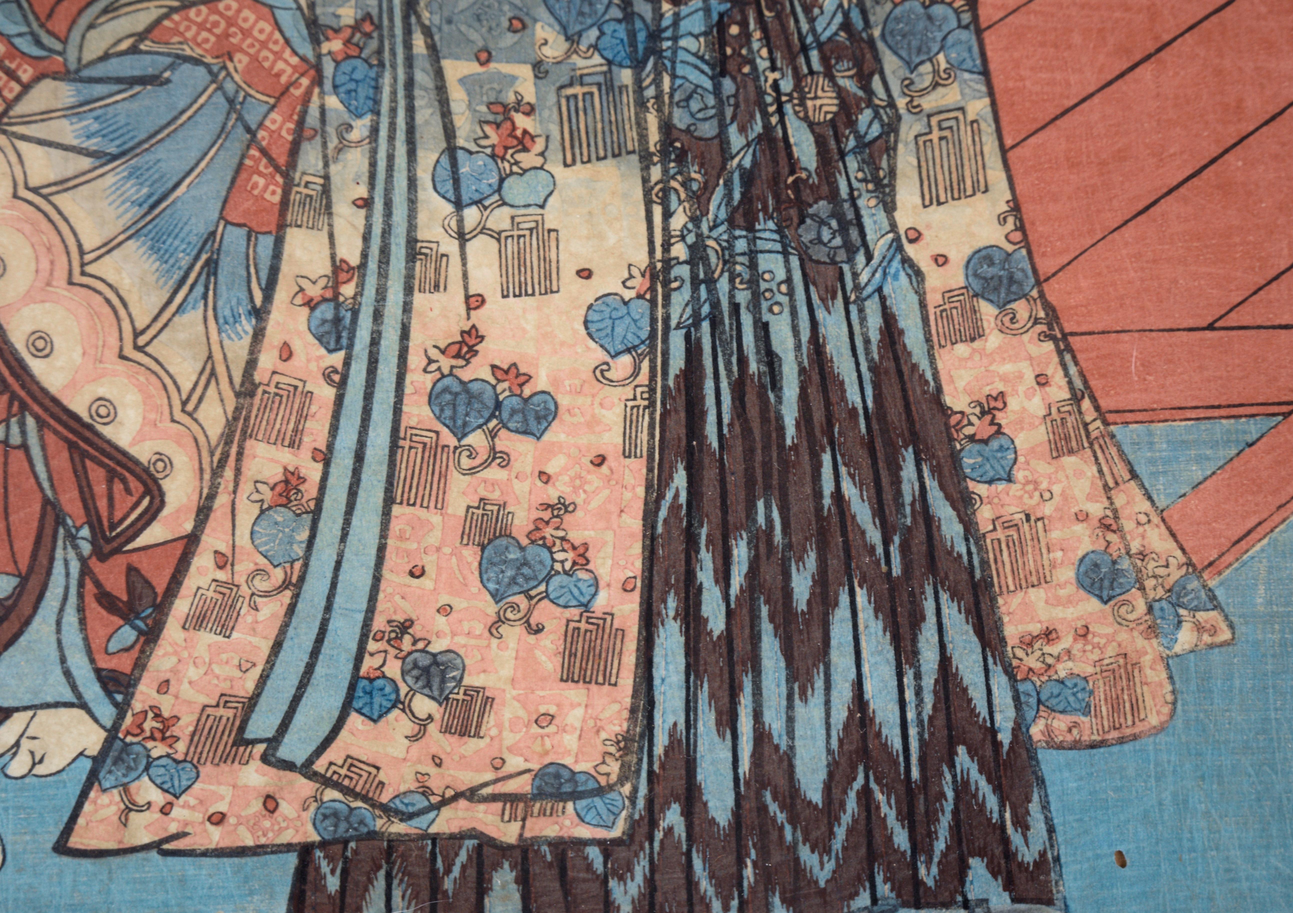 The Four Seasons: Spring Japanese Woodblock Triptyque encre on Paper Tales of Genji en vente 15
