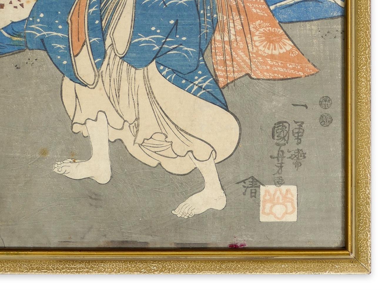 Kabuki Scene - Original Woodcut by Utagawa Kuniyoshi - Mid 19th Century 2