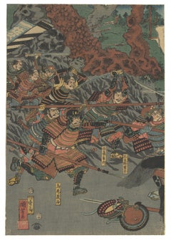 Kuniyoshi, Samurai, Battle, Original Japanese Woodblock Print, Ukiyo-e, Horse