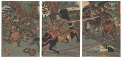 Kuniyoshi, Samurai, Battle, Original Japanese Woodblock Print, Ukiyo-e, Horse