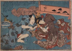 Antique Shunga - Original Woodcut by Utagawa Kuniyoshi - 1850