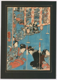 Utagawa Kuniyoshi (1798-1861) - Mid 19thC Japanese Woodblock, Meeting Of Geisha