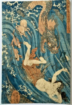 Utagawa Kuniyoshi --  The Diving Woman Recovers the Stolen Jewel from the Dragon