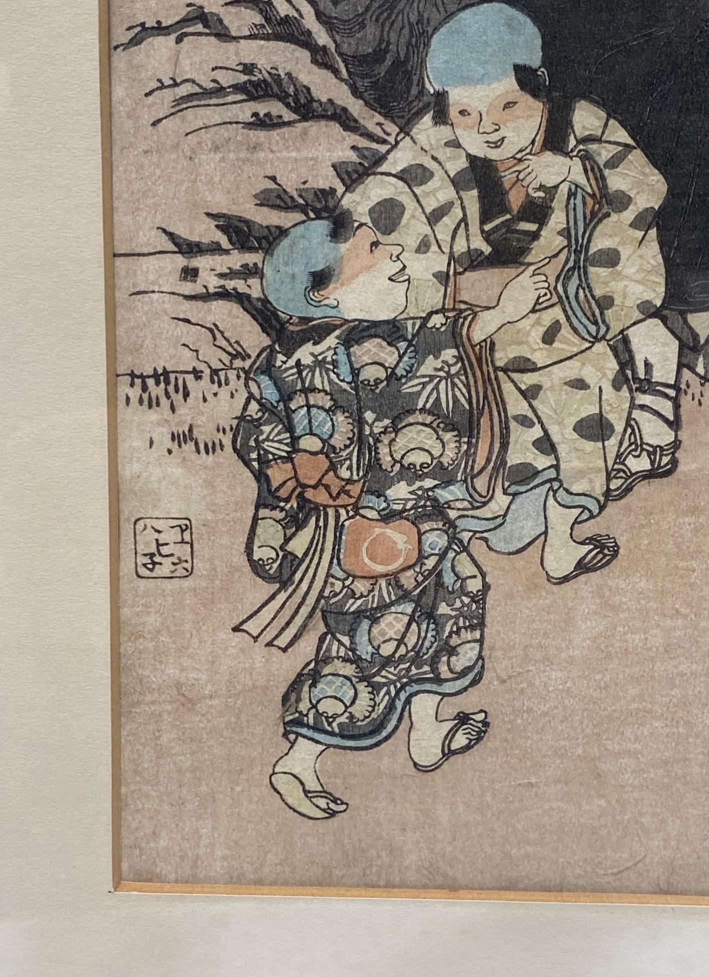 19th Century Utagawa Kuniyoshi Signed Japanese Woodblock Print Saigyo-Hoshi (The Monk Saigyo) For Sale