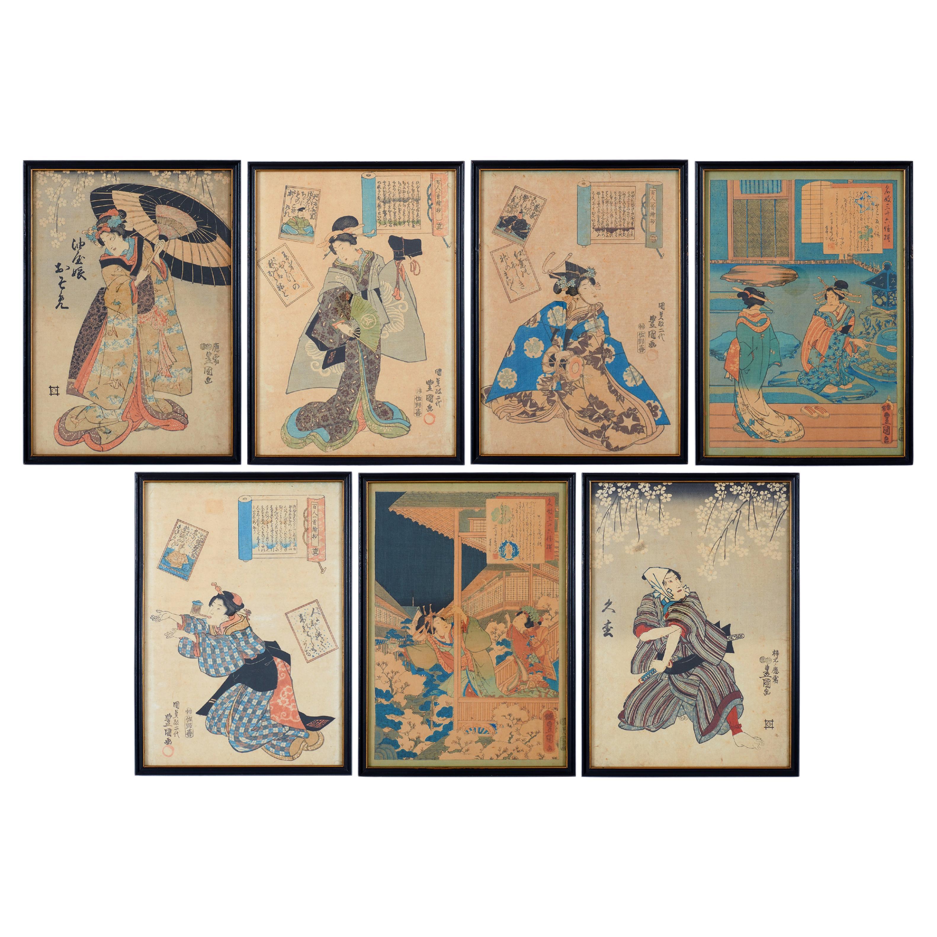 Utagawa Kuniyoshi & Toyokuni III Japanese Woodblocks - set of 7 For Sale