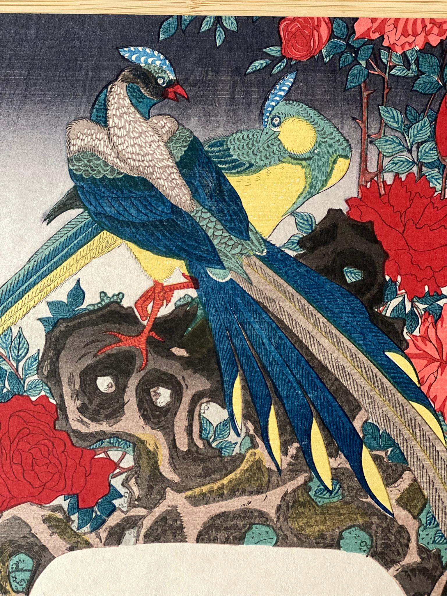 This rare Original 1920s authentic print is a Taisho Period Woodblock print published from the Japan 1920's The Nippon Mokuhan Gasui, Masterpieces Series.; 
it is authentically hand printed from the re-carved  blocks in early 20s. 
Signed in Gountei