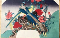 Authentic Japanese Woodblock Print-Birds and Flowers-Edo-Fan Re-carved 1920s