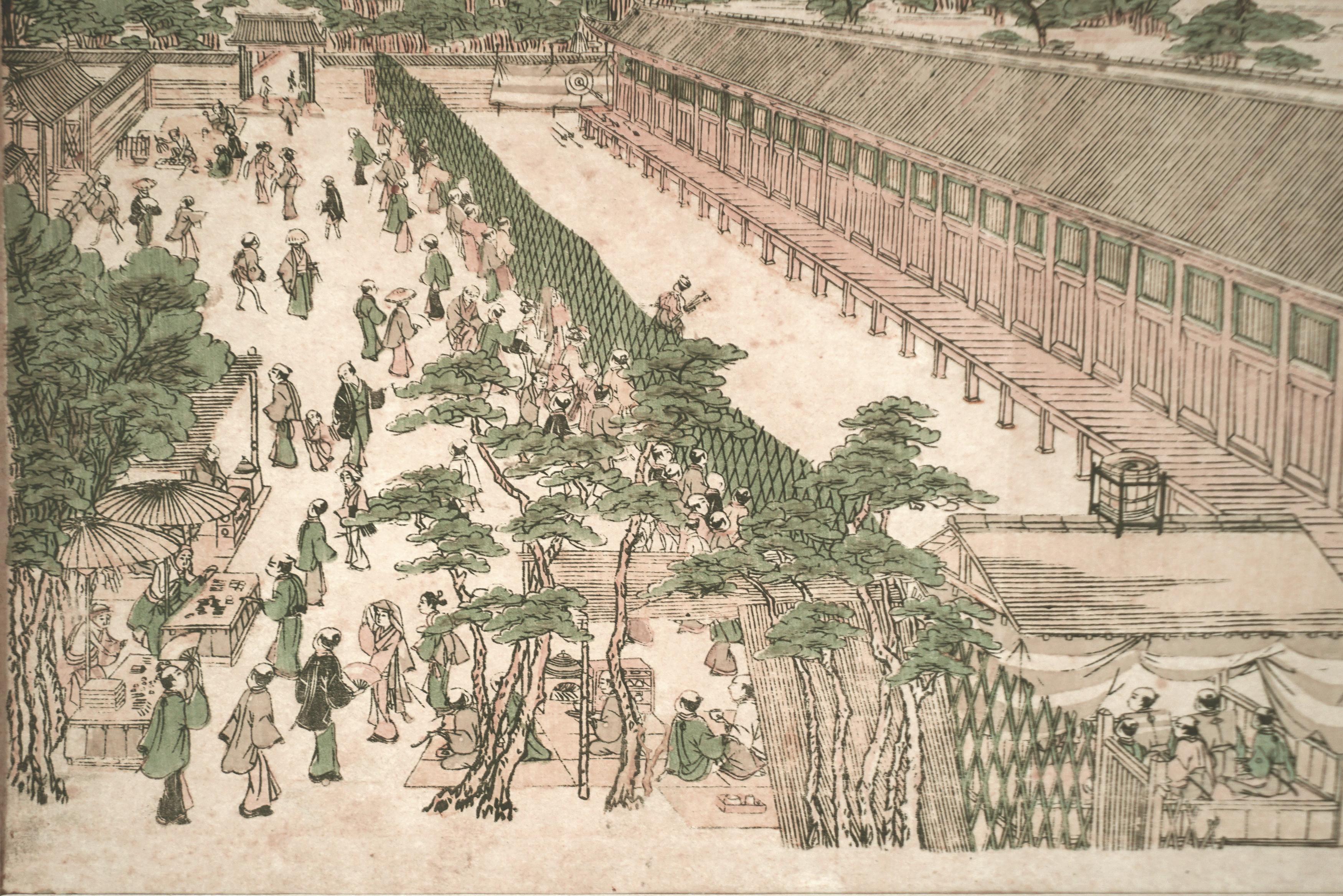 Edo-Periode Ukiyo-e Farbholzschnitt von Sanjusangendo in Fukagawa im Angebot 4