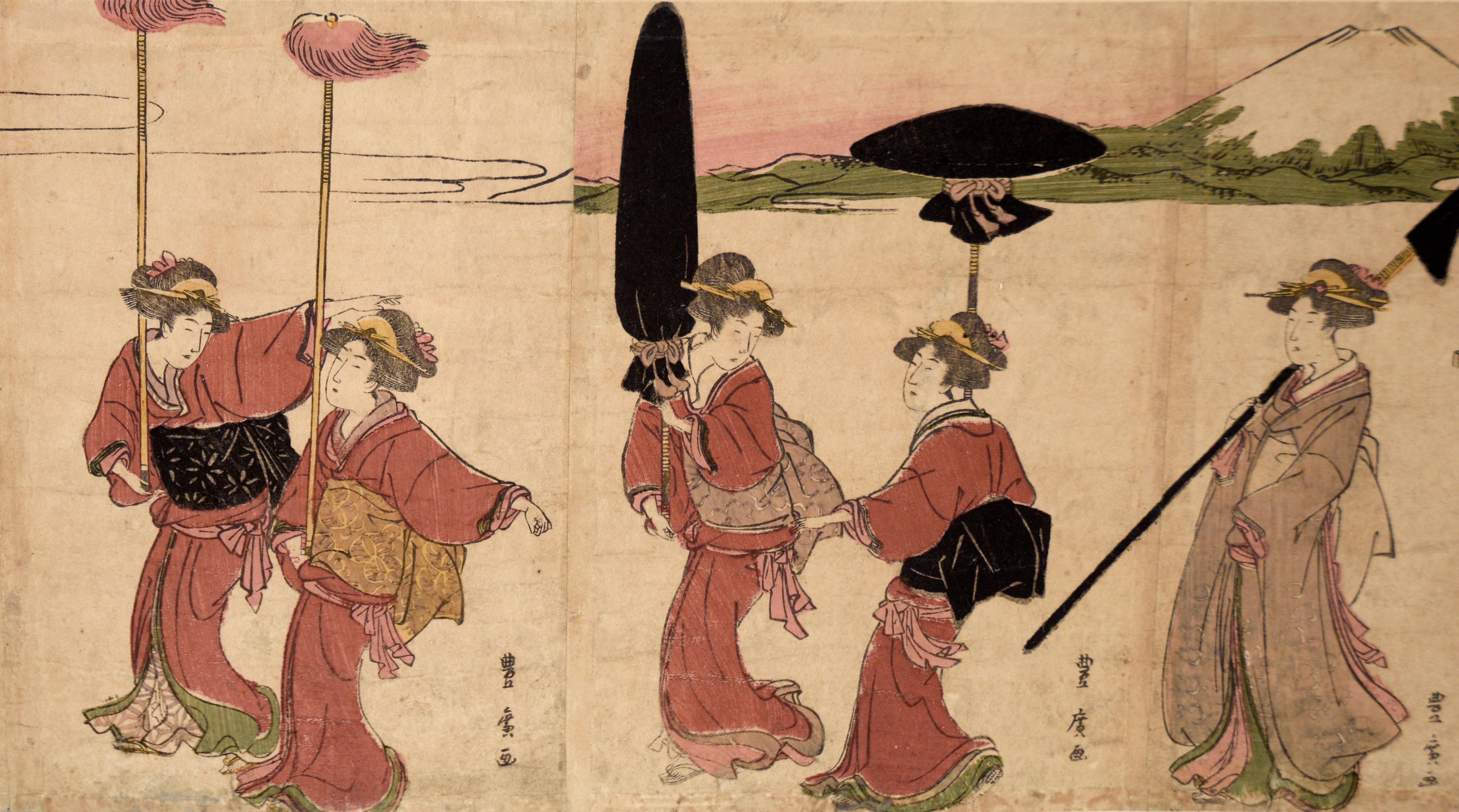 Procession of Women Carrying Palanquin - Japanese Woodblock by Utagawa Toyohiro 2