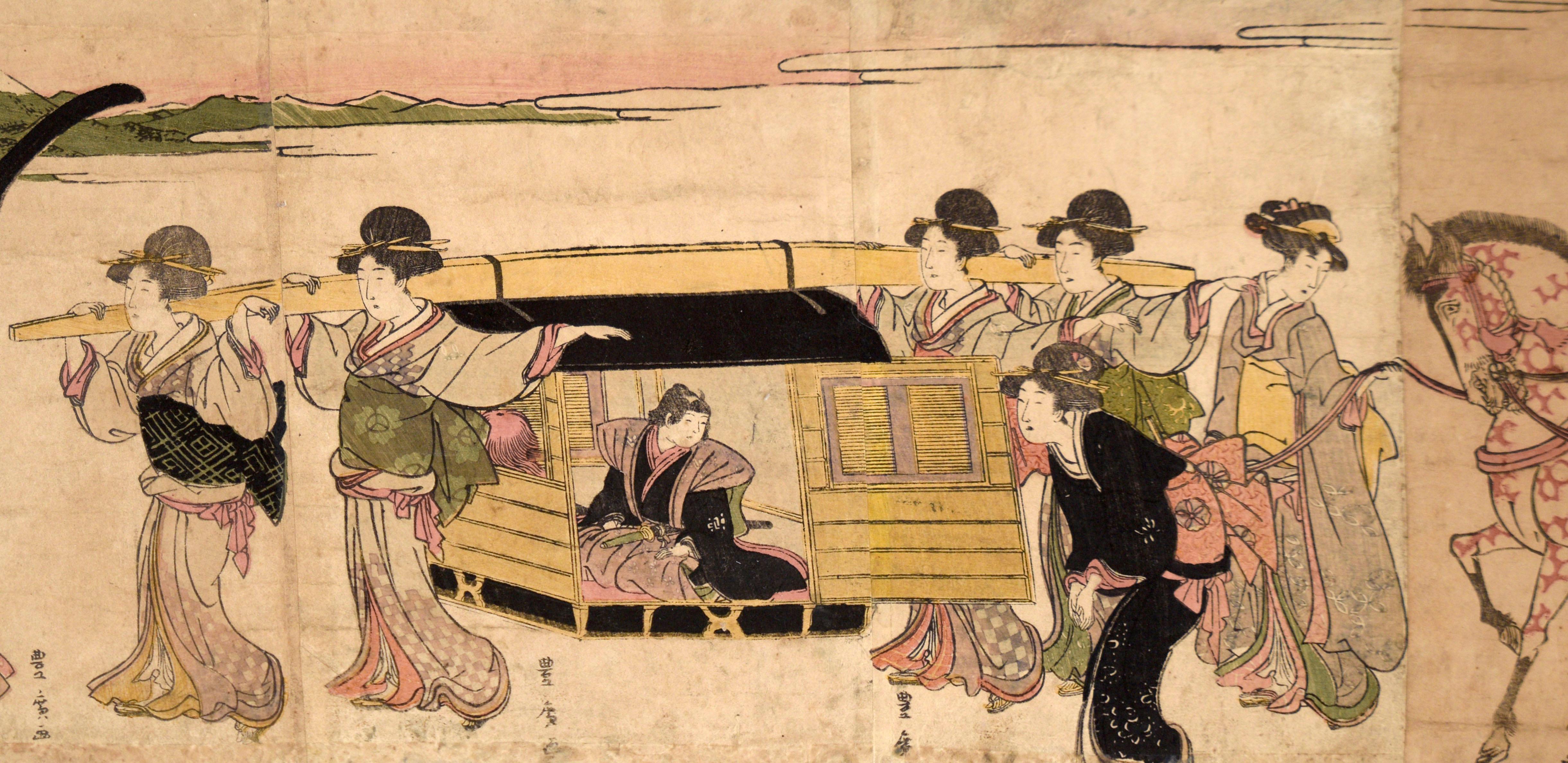 Procession of Women Carrying Palanquin - Japanese Woodblock by Utagawa Toyohiro 3