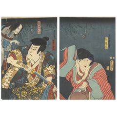 Utagawa Toyokuni Diptych Japanese Woodblock Print Ukiyo-e, Tragic Love Story