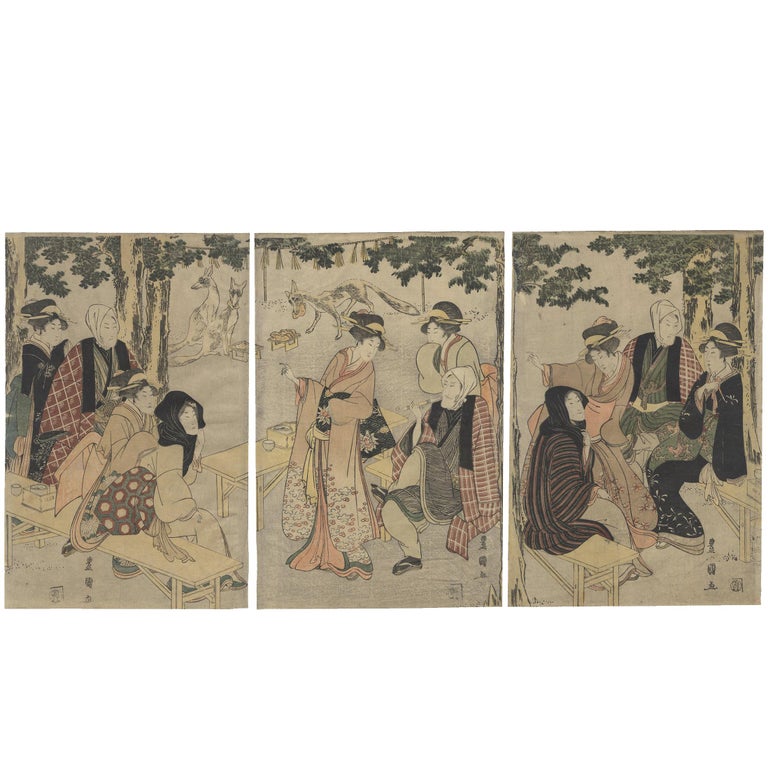 Utagawa Toyokuni I, Inari Shrine, Actor, Fox, Kitsune, Triptych, Edo
