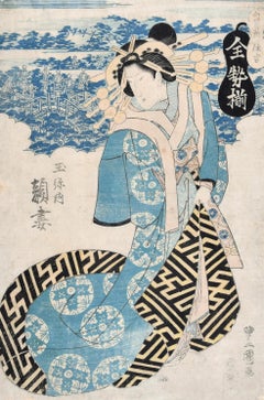 Geisha - Original Woodcut Print by Utagawa Toyokuni II - 1810 ca.