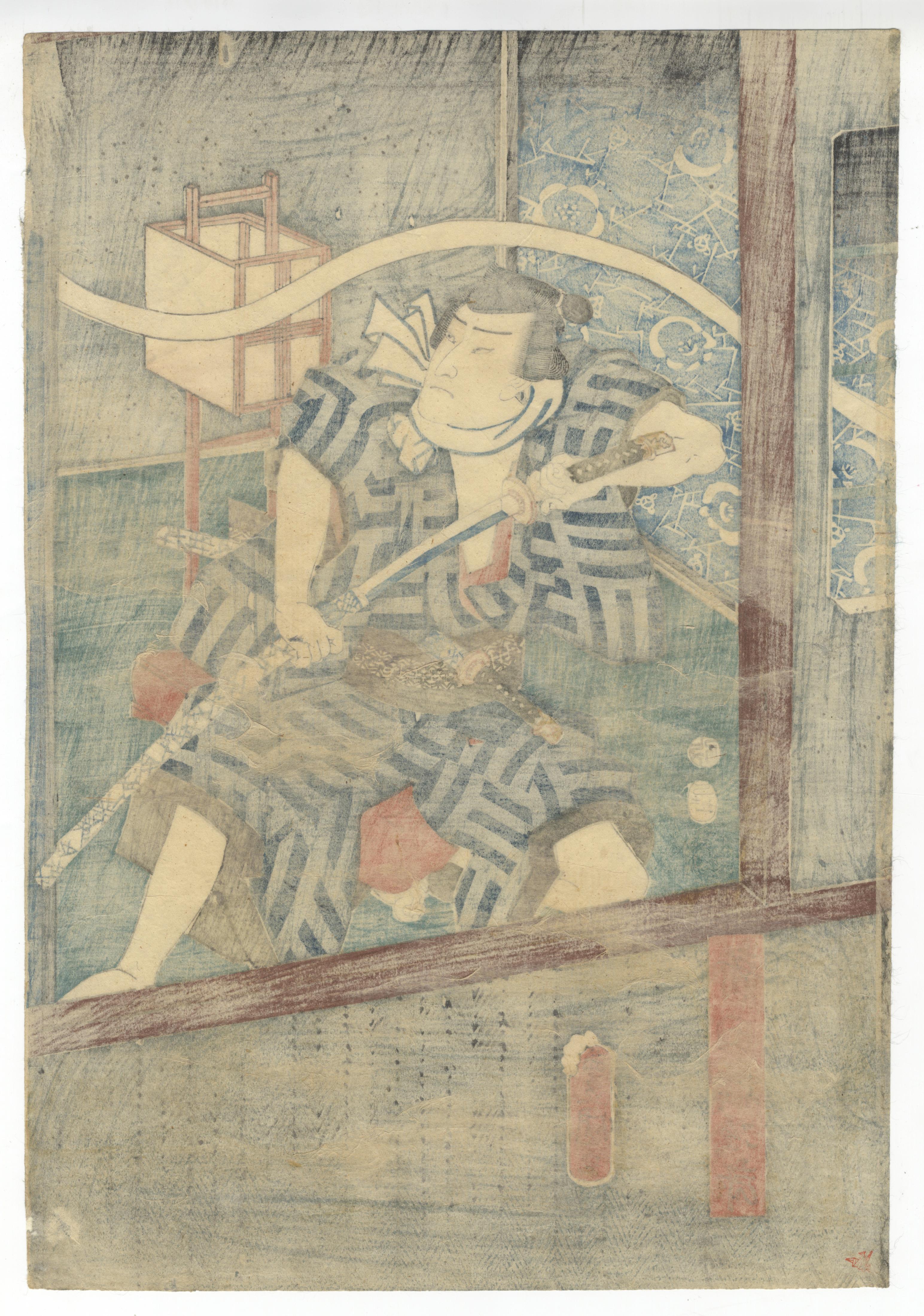 Hand-Crafted Utagawa Toyokuni III, Kabuki Play, Original Japanese Woodblock Print, Ukiyo-e