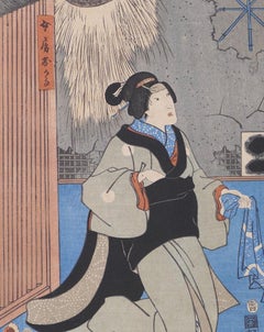Geisha - Original Woodcut Print by Toyokuni I - 19th Century