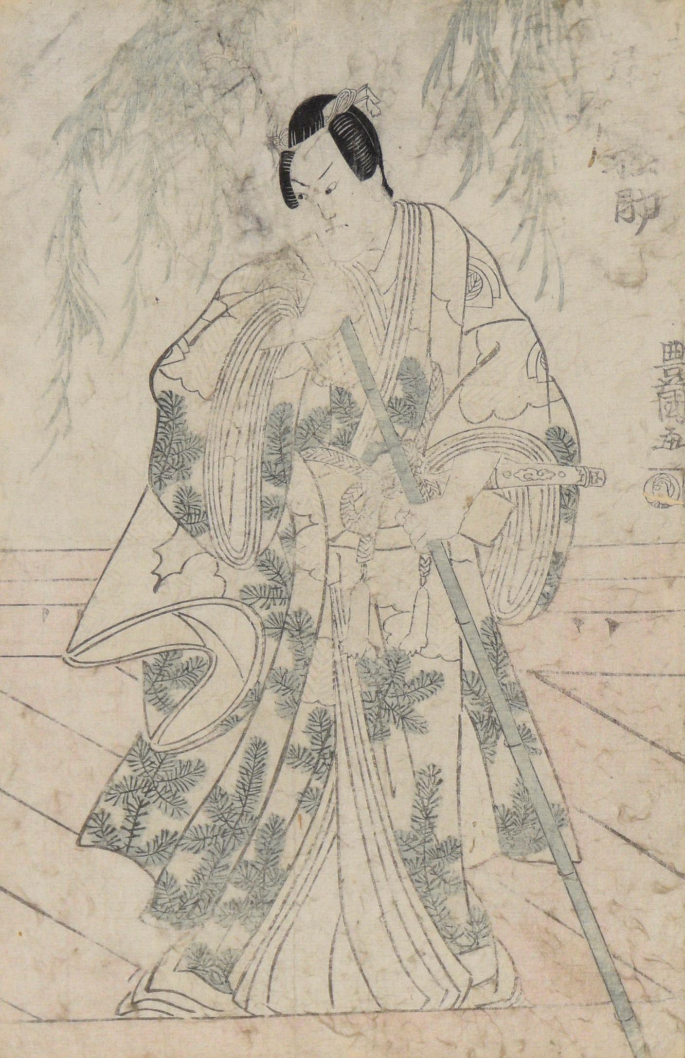 Kabuki Actor with Pine-Patterned Robe - Japanese Woodblock Print - Beige Figurative Print by Utagawa Toyokuni