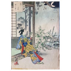 Set of Eight Period Japanese Colored Woodblock Print