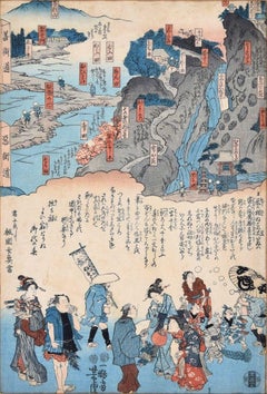 Japanese Pilgri - Original Woodcut Print by Utagawa Yoshitora - mid 19th Century